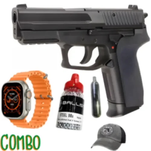 Gas Gun Black 2024 Combo with Smart Watch, Protective Cap, and Daizy 4.5mm Steel Balls