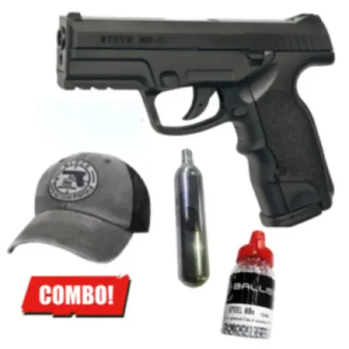 Gas Gun Black 2024 Combo with Smart Watch, Protective Cap, and Daizy 4.5mm Steel Balls