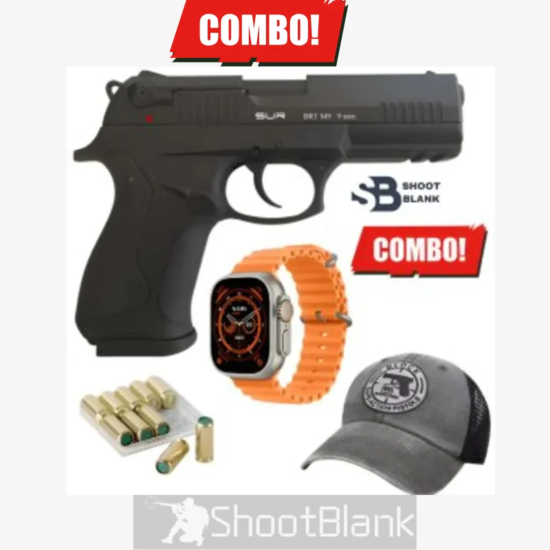 SUR BRT M9 Blank Gun Black Combo includes a blank gun, Ultra Watch, cap, and 10 blanks 1 SUR BRT M9 Blank Gun Black Combo includes a blank gun