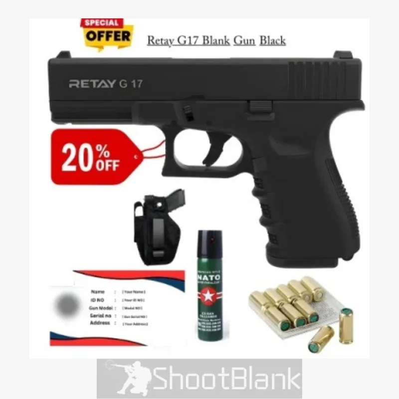 Retay G17 Blank Gun with Holster, permit, paper spray, & 10 Bullets 1 Retay G17 Blank Gun with Holster