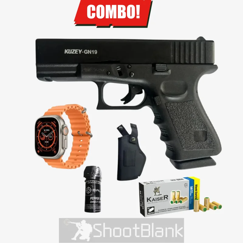 Kuzey GN19 Blank Gun Black, with Watch, Holster, Peper spray& 50 Bullets 1 Kuzey GN19 Blank Gun Black, with Watch, Holster, Peper spray& 50 Bullets