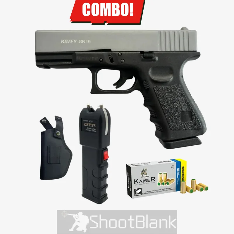 Kuzey GN19 gray Slide blank gun, Holster, Taser, & 50 Bullets